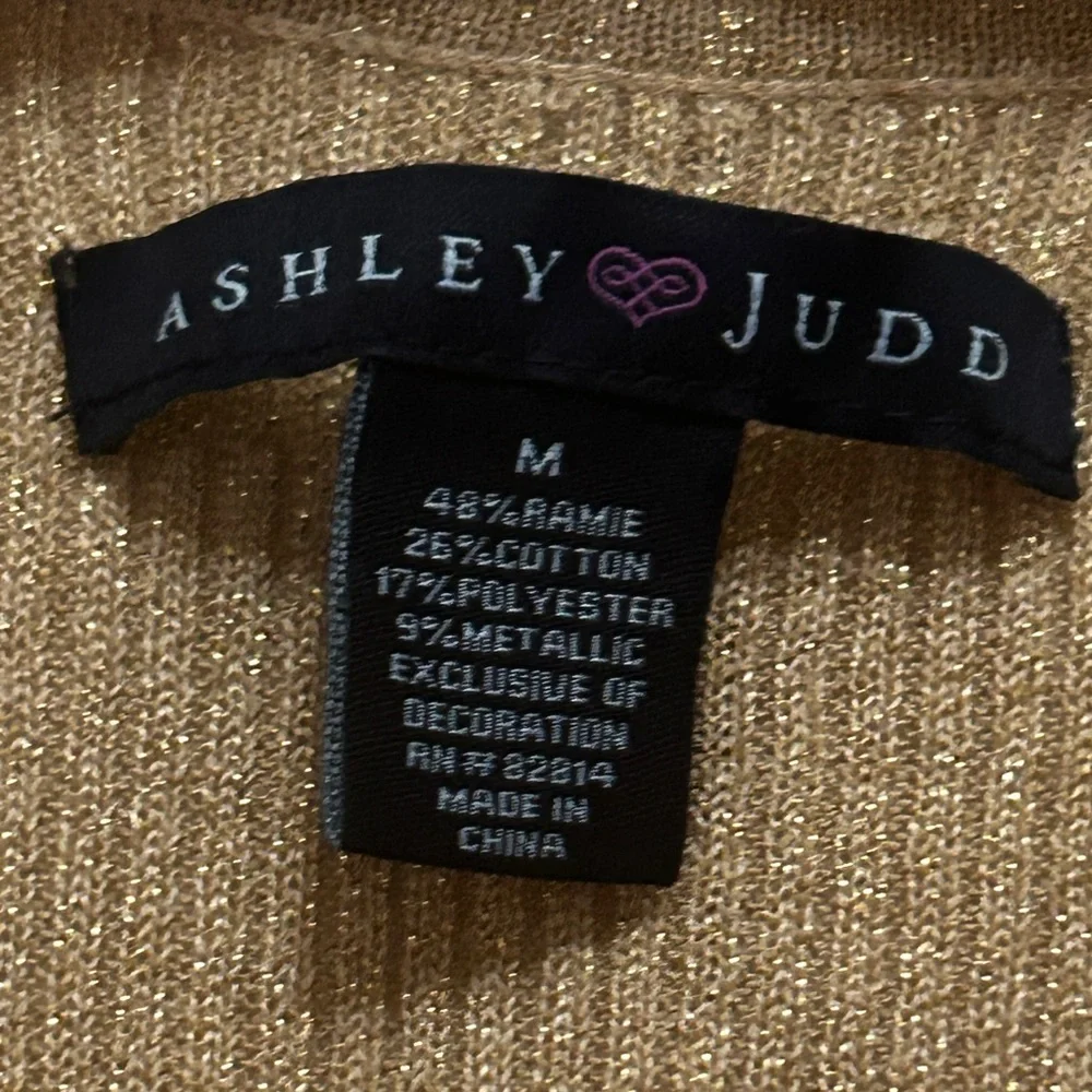 Vintage Ashley Judd Gold Mesh Sweater Top Medium - Picture 2 of 8